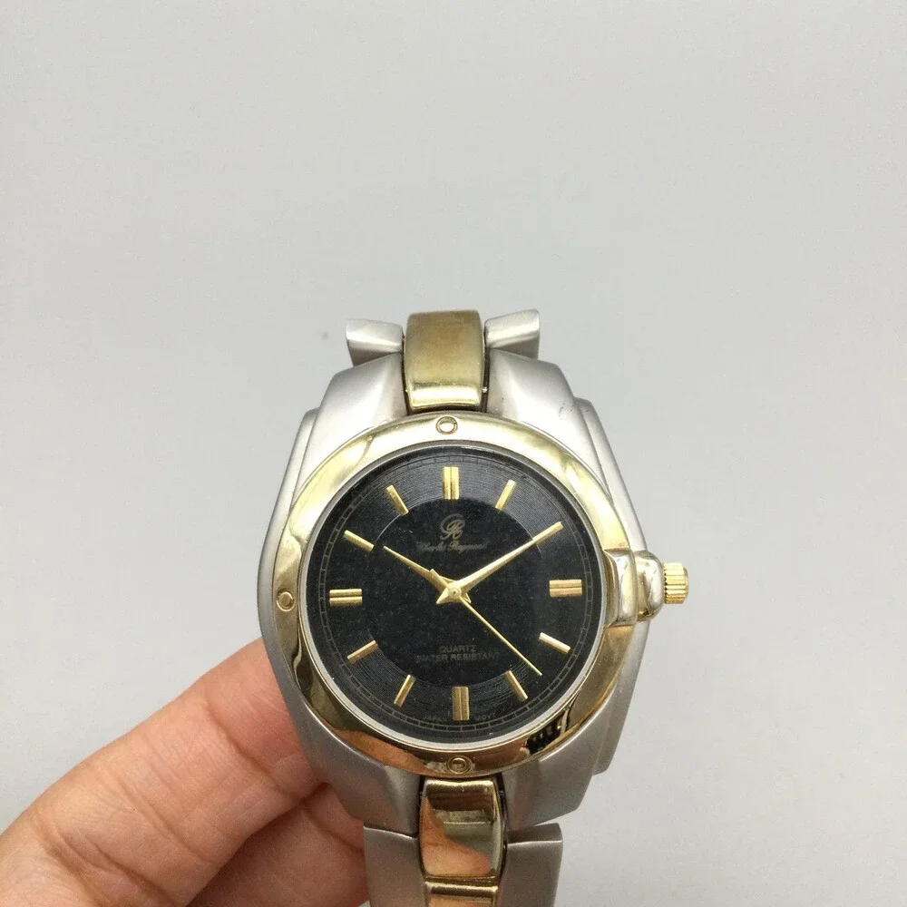 Charles Raymond Classic Mens Watch 38mm Black Dial Two Tone New Battery 8.5